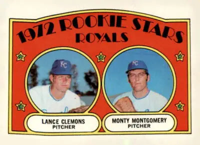 1972 Royals rookie stars baseball card featuring Lance Clemons and Monty Montgomery, EX-M