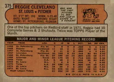 Reggie Cleveland sports trading card from 1972 Topps #375 in EX-MT condition