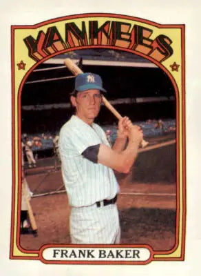 Vintage 1972 Topps Frank Baker baseball trading card, collectible sports memorabilia