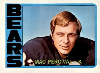 Vintage Mac Percival football card from 1972 Topps featuring Chicago Bears player
