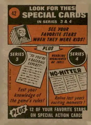 Vintage baseball card advertisement for trading cards featuring 1972 Topps #42 Tommy Davis EX-MT