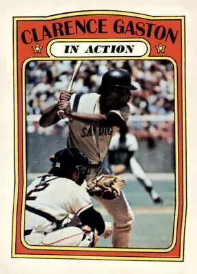 Clarence Gaston baseball card for the San Diego Padres from 1972 Topps #432 In Action