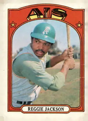 Reggie Jackson baseball trading card from 1972 Topps #435 Oakland Athletics