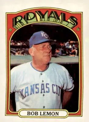 1972 Topps Bob Lemon trading card showcasing the legendary Bob Lemon baseball memorabilia