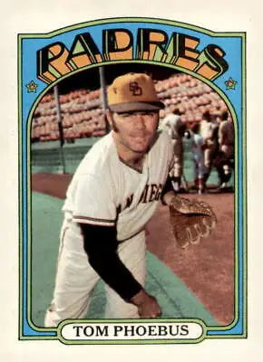 1972 Topps #477 Tom Phoebus EX-MT trading card featuring San Diego pitcher Tom Phoebus