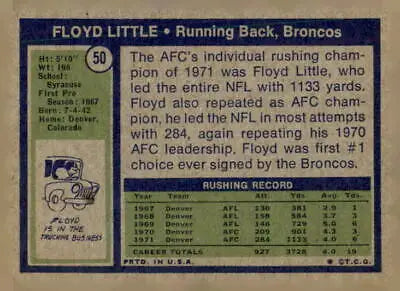 Vintage 1972 Topps Floyd Little sports trading card for collectors