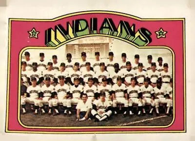 Framed baseball team photo of the Cleveland Indians from 1972 Topps #547 trading cards