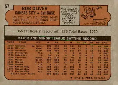 Vintage 1972 Topps #57 Bob Oliver trading card in excellent to near mint condition