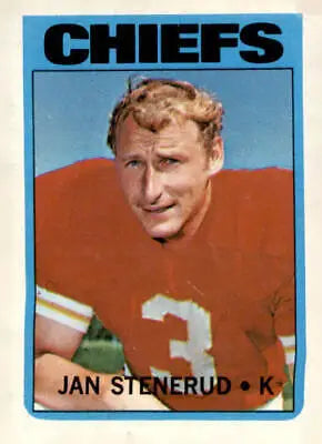 Jan Stenerud football card from 1972 Topps, Kansas City Chiefs memorabilia