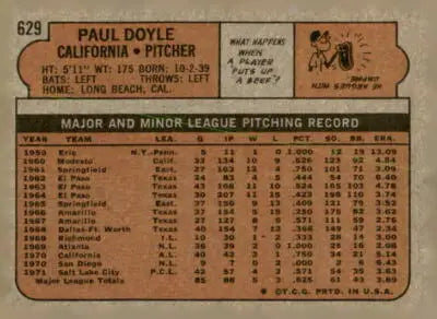 Vintage 1972 Topps Paul Doyle California Angels baseball card in EX-MT condition