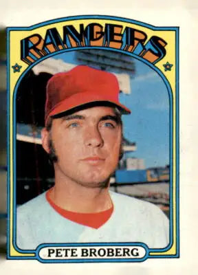 1972 Topps Pete Broberg baseball card featuring Texas Rangers trading card image