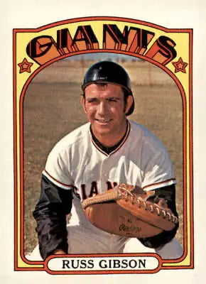 Vintage 1972 Topps #643 Russ Gibson baseball card featuring San Francisco Giants player