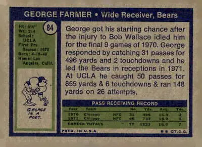 Vintage George Farmer trading card from 1972 Topps #84 in excellent condition