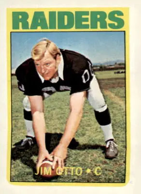 Jim Otto football sports trading card from 1972 Topps #86 in EX-MT condition
