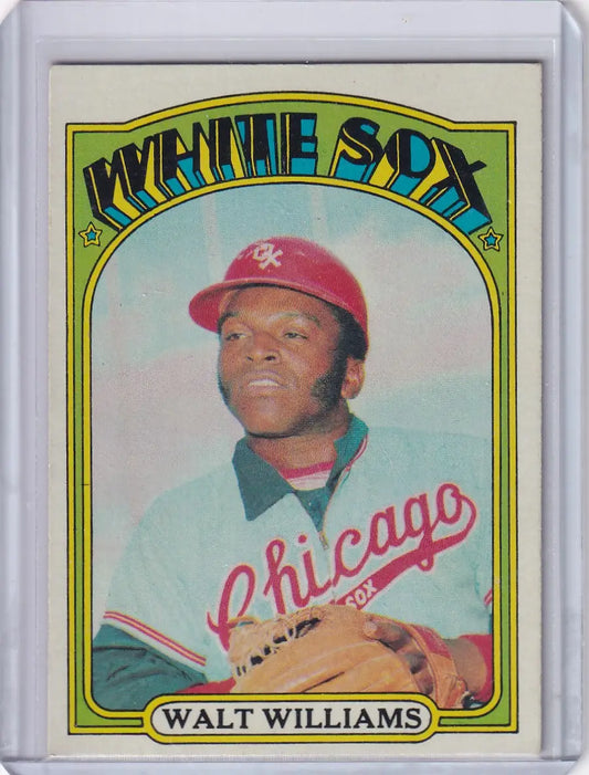 Vintage 1972 Topps Baseball card of Walt Williams, Chicago White Sox player in red cap