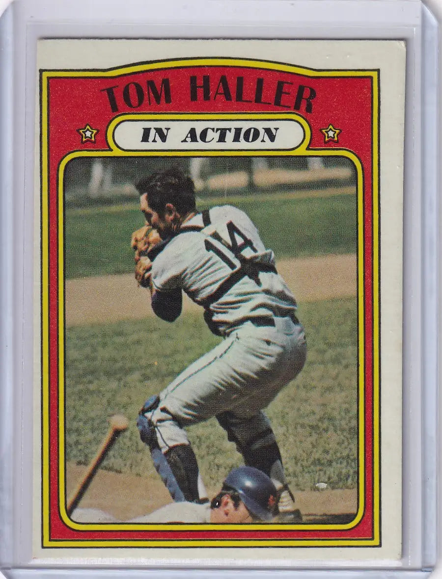 Vintage 1972 Topps Baseball card of Tom Haller catcher’s action for Detroit Tigers