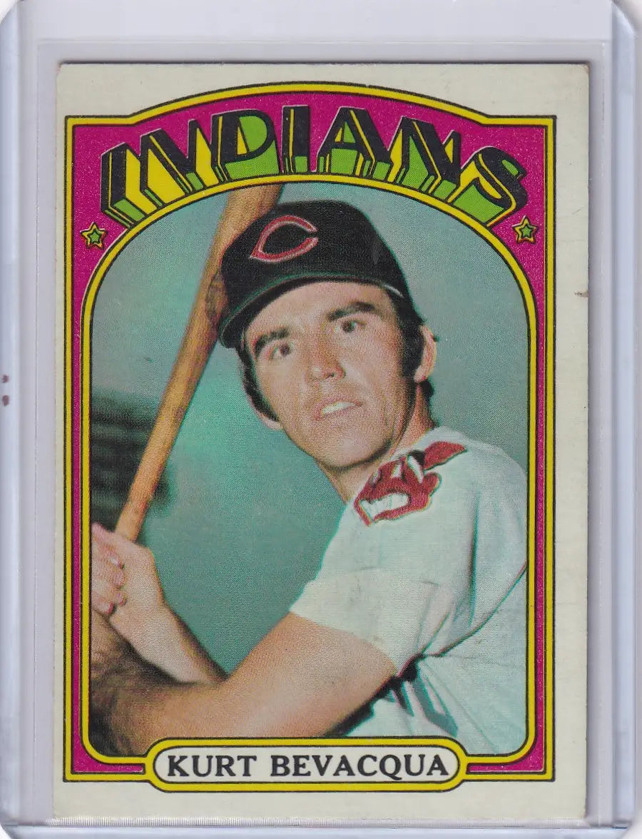 1972 Topps Baseball Card of Kurt Bevacqua in batting pose for Cleveland Indians