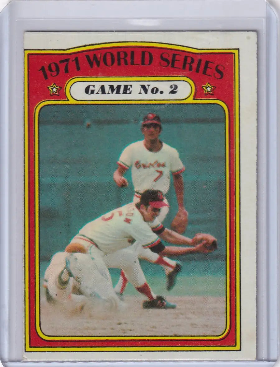 1972 Topps Baseball #224 card featuring a play from 1971 World Series Game No. 2