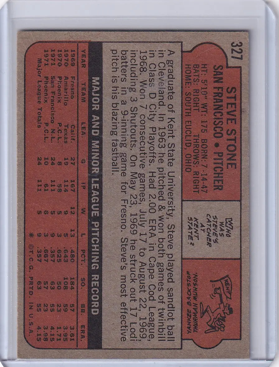 Steve Stone 1972 Topps Baseball card back featuring San Francisco Giants details