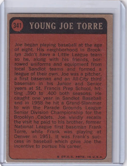 Vintage Joe Torre Topps baseball card from 1972 featuring St. Louis Cardinals
