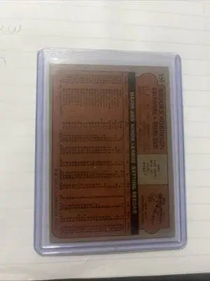 Encased 1972 Topps Brooks Robinson #550 trading card back in protective holder