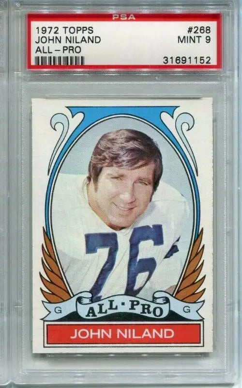 Graded 1972 Topps Football John Niland trading card PSA 9 Dallas Cowboys All-Pro