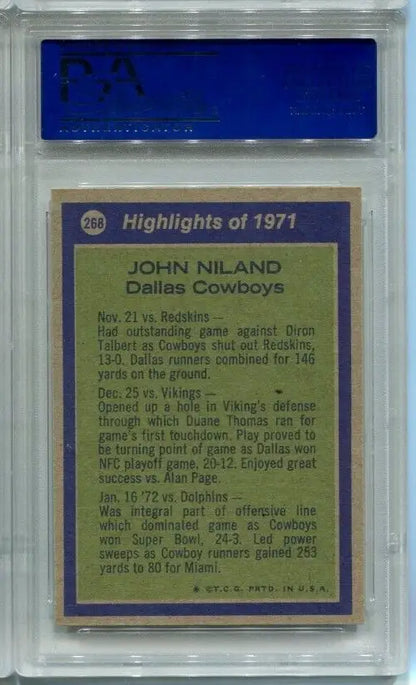 Graded 1971 John Niland trading card from Topps Football PSA 9 Dallas Cowboys High #268