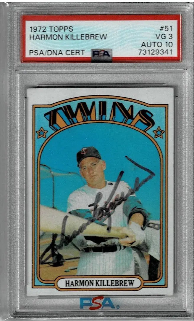 1972 Topps Harmon Killebrew baseball card with auto graded PSA/DNA Auto 10 and VG 3