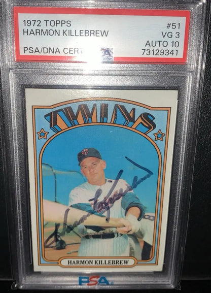 1972 Topps Harmon Killebrew baseball card with auto graded PSA/DNA, HOF Twins