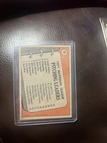 1971 National League Pitching Leaders baseball card featuring Steve Carlton and Tom Seaver