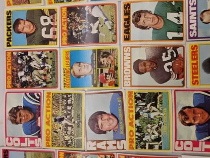 Vintage NFL football cards from the 1972 Topps Lot of 48, featuring HOF stars