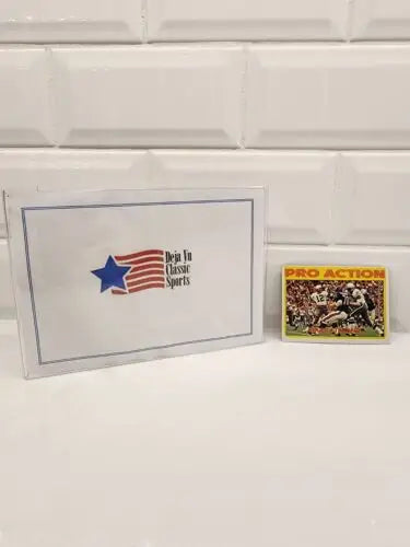 Sports trading card and box featuring 1972 Topps Pro Action Roger Staubach RC