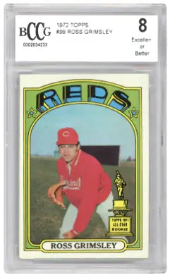 Graded 1972 Topps Ross Grimsley baseball card, Topps Ross rookie collectible BCCG 8
