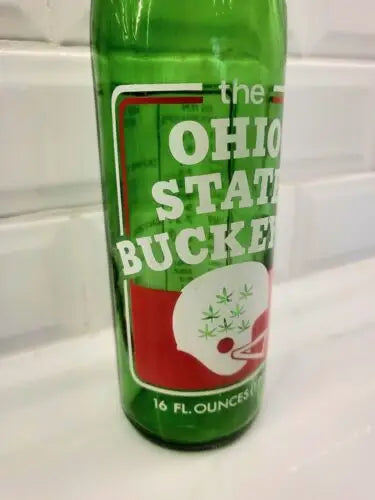 Green Ohio State Buckeyes glass from 1973 7UP Commemorative Bottle Ntl Champs
