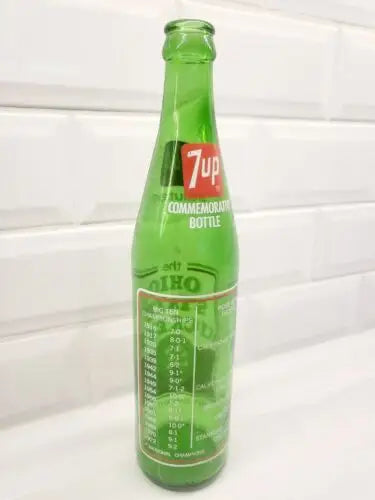 Green 7-Up commemorative bottle celebrating Ohio State Buckeyes National Champs 1973