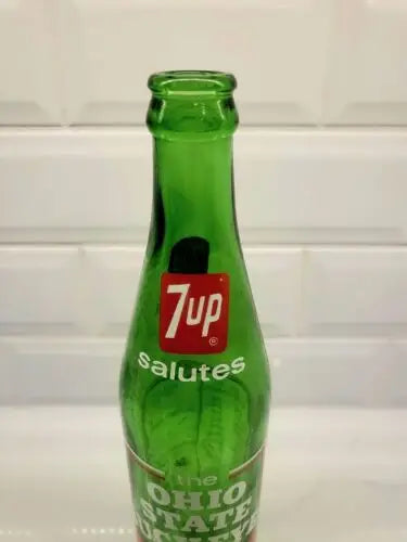 Green 7UP bottle from 1973 commemorating Ohio State Buckeyes National Champions