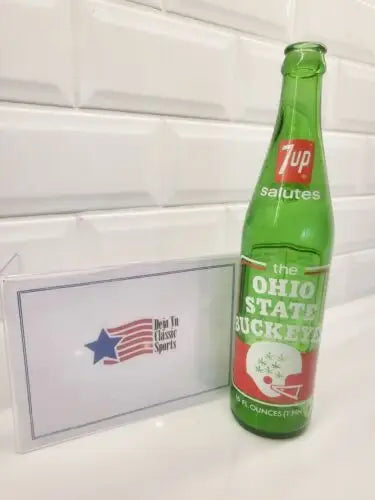 Green 7UP Ohio State Buckeyes bottle from 1973 commemorating National Champions