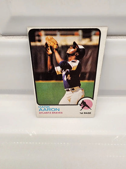 Hank Aaron trading card from 1973 Topps collection featuring Topps Hank Aaron collectible