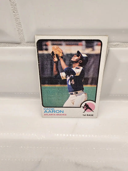 Vintage Hank Aaron baseball card from 1973 Topps Atlanta Braves trading card collection