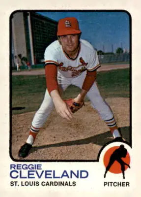 Reggie Cleveland baseball card from 1973 Topps series, featuring Reggie Cleveland baseball memorabilia