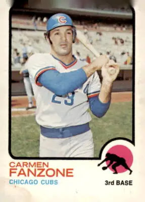 Carmen Fanzone baseball card from 1973 Topps #139 featuring Fanzone baseball card view
