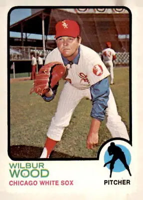 Wilbur Wood baseball trading card from 1973 Topps series showcasing sports trading memorabilia