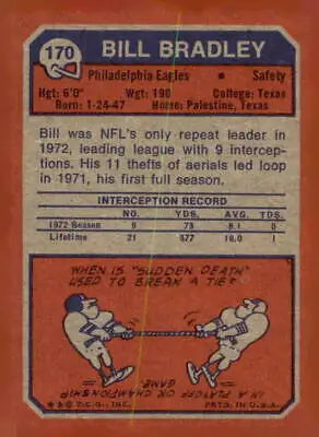 Vintage 1973 Topps Bill Bradley football card for Bradley football collection