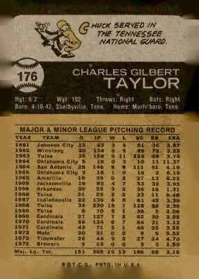 Back of 1973 Topps Chuck Taylor baseball card showing player statistics and info