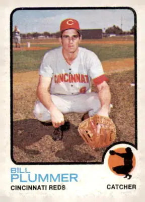 Bill Plummer Cincinnati Reds baseball card from 1973 Topps #177 in excellent condition