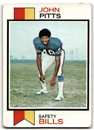Vintage John Pitts football card with original gloss from 1973 Topps #178 Pitts G Good