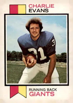 Charlie Evans football trading card from 1973 Topps #184, a rare Charlie Evans trading card