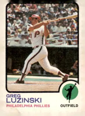 1973 Topps Greg Luzinski baseball card showcasing Greg Luzinski and Luzinski baseball card features