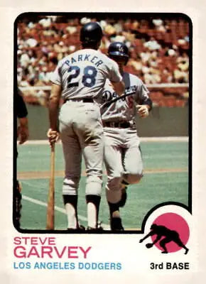 Vintage 1973 Topps Steve Garvey trading card featuring Los Angeles Dodgers player