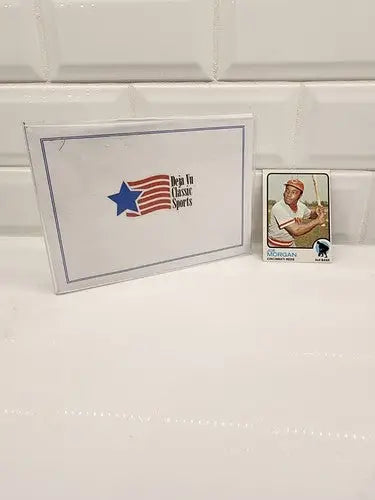 Baseball card and box of 1973 Topps Joe Morgan Reds HOF collectible